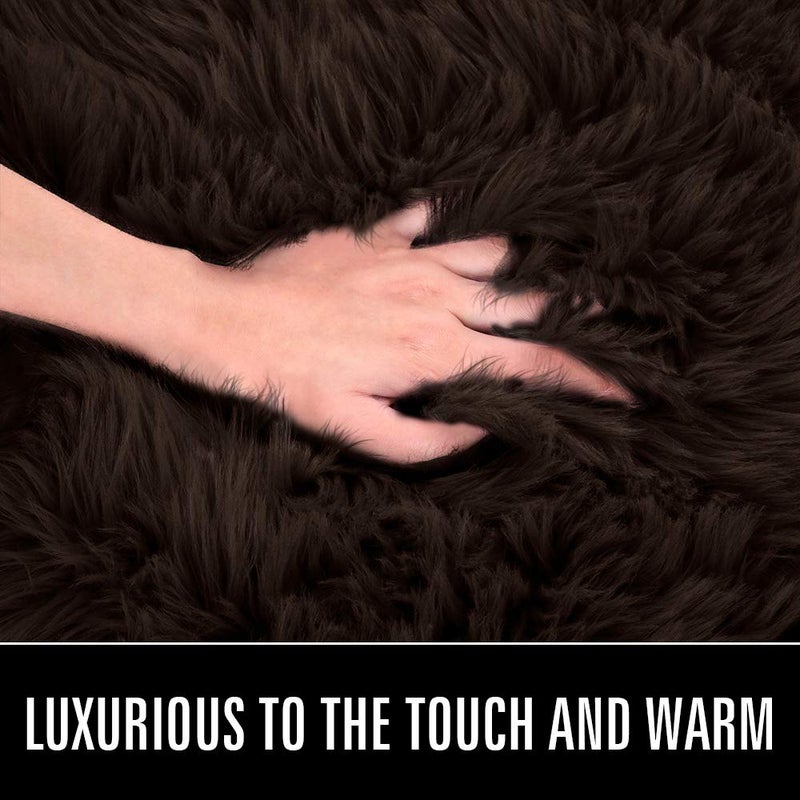 LOCHAS Soft Fluffy Faux Fur Rugs for Bedroom Bedside Rug 3x5 Feet, Washable, Furry Sheepskin Area Rug for Living Room Girls Room, Luxury Shag Carpet Home Decor, Brown - Image 4